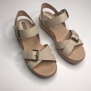 Pilkolinos Leather Cork Flatform Sandals Nude